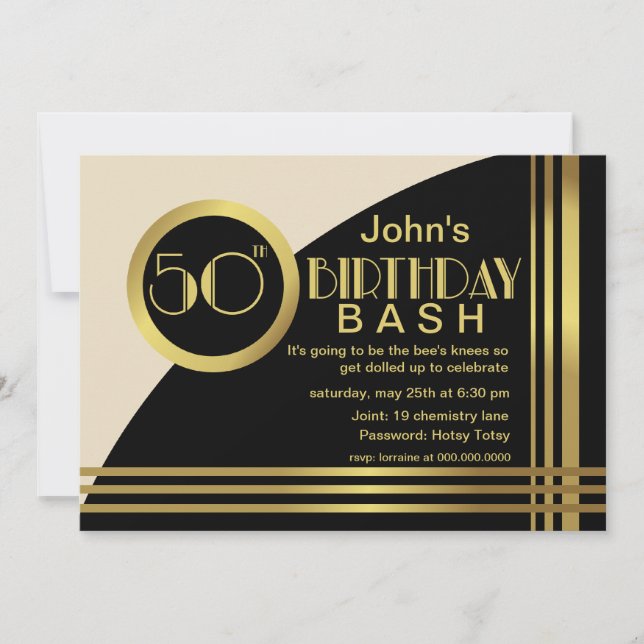 Invitación Fiesta de cumpleaños del estilo de los años 20 de (Anverso)