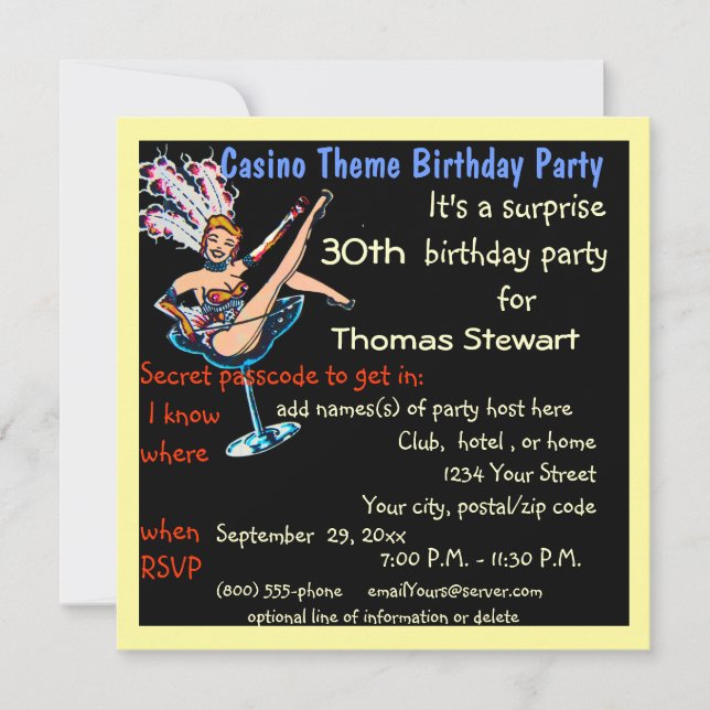 Invitación Fiesta de cumpleaños del estilo del casino de (Anverso)