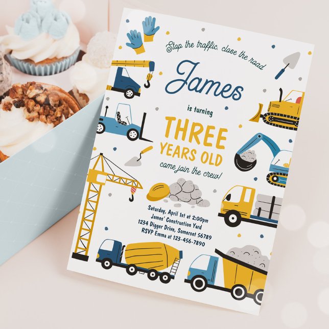 Invitación Fiesta de cumpleaños del excavador del camión de l (Subido por el creador)