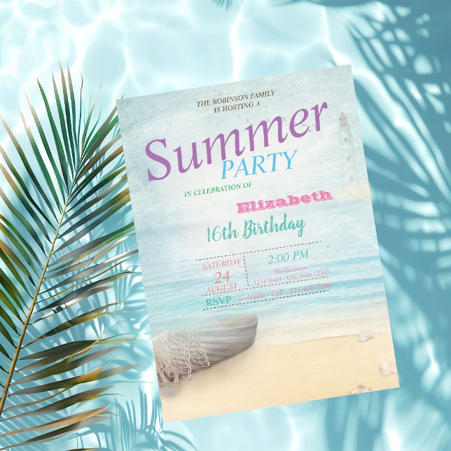 Invitación Fiesta de cumpleaños del faro del barco de verano (Subido por el creador)