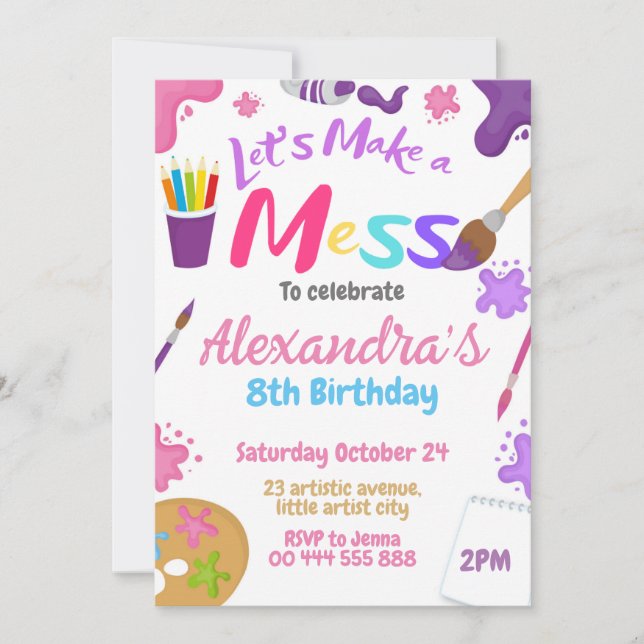 Invitación Fiesta de cumpleaños del Fiesta de arte - Cumpleañ (Anverso)
