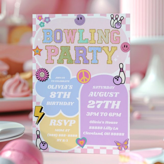 Invitación Fiesta de cumpleaños del Fiesta de boliche Preppy  (Subido por el creador)
