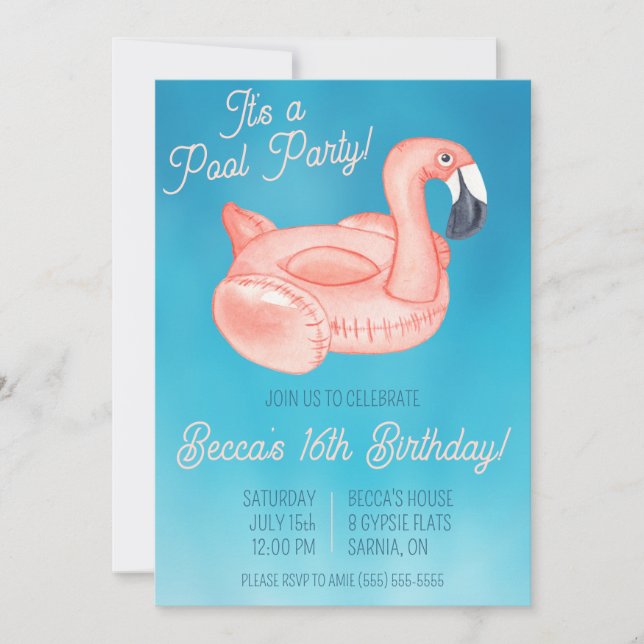 Invitación Fiesta de cumpleaños del Fiesta de la piscina (Anverso)