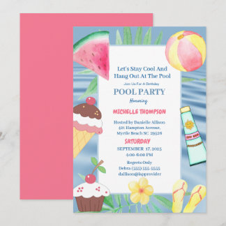 Invitación Fiesta de cumpleaños del Fiesta de la piscina