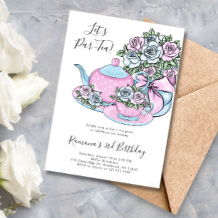 Invitación Fiesta de cumpleaños del Fiesta de té floral azul