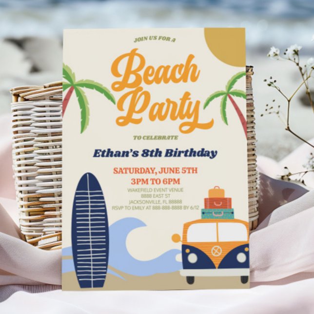 Invitación Fiesta de cumpleaños del Fiesta Retro Beach (Subido por el creador)