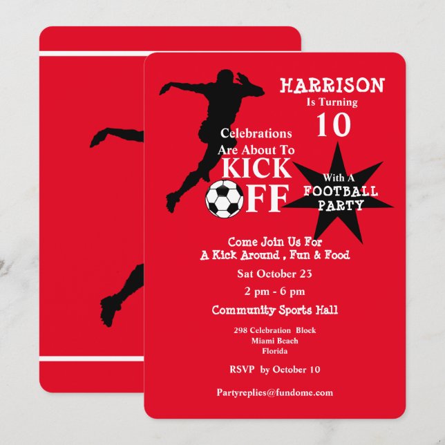 Invitación Fiesta de cumpleaños del fútbol (Anverso / Reverso)