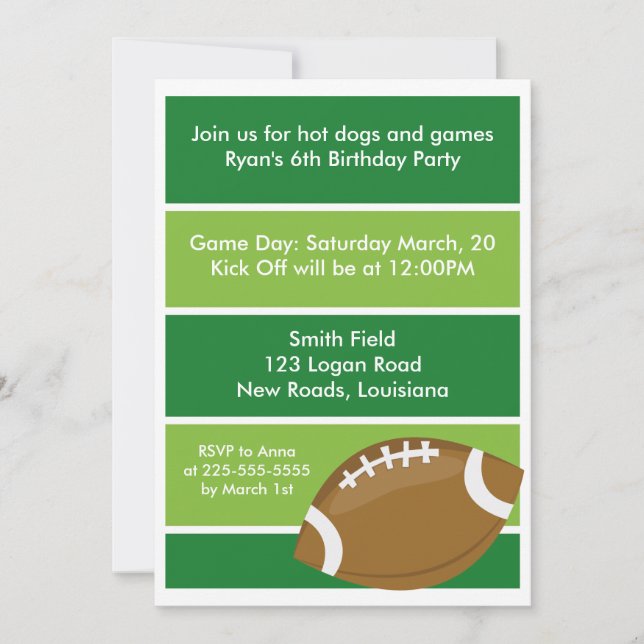 Invitación Fiesta de cumpleaños del fútbol (Anverso)