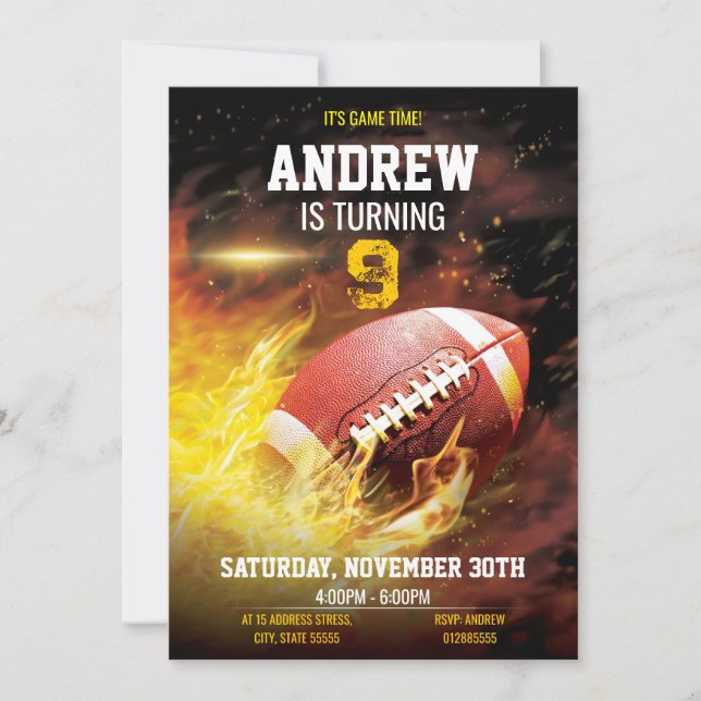 Invitación Fiesta de cumpleaños del fútbol americano personal (Anverso)