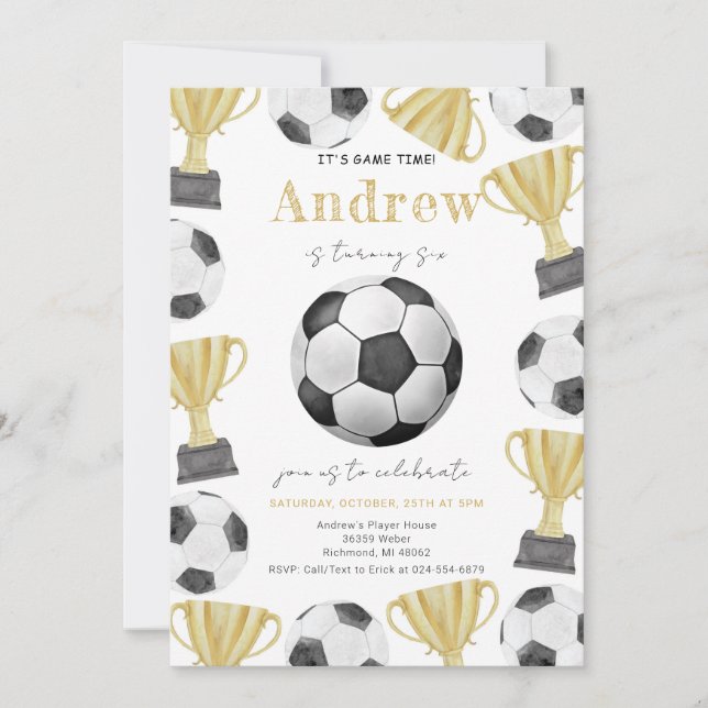 Invitación Fiesta de cumpleaños del fútbol de acuarela person (Anverso)