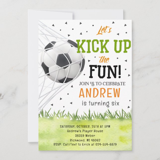 Invitación Fiesta de cumpleaños del fútbol de acuarela person (Anverso)