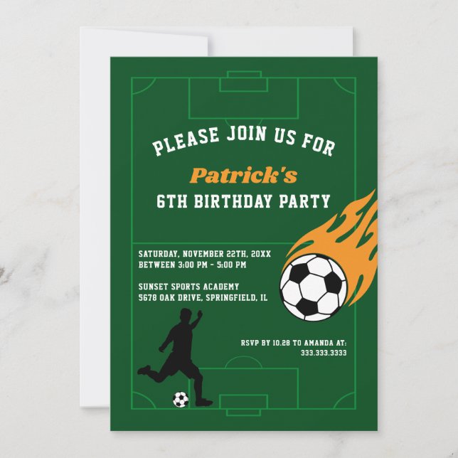 Invitación Fiesta de cumpleaños del fútbol infantil (Anverso)