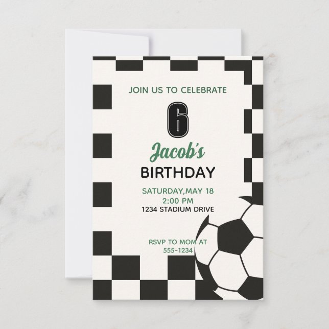 Invitación Fiesta de cumpleaños del fútbol masculino (Anverso)