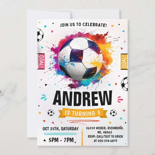 Invitación Fiesta de cumpleaños del fútbol personal (Anverso)