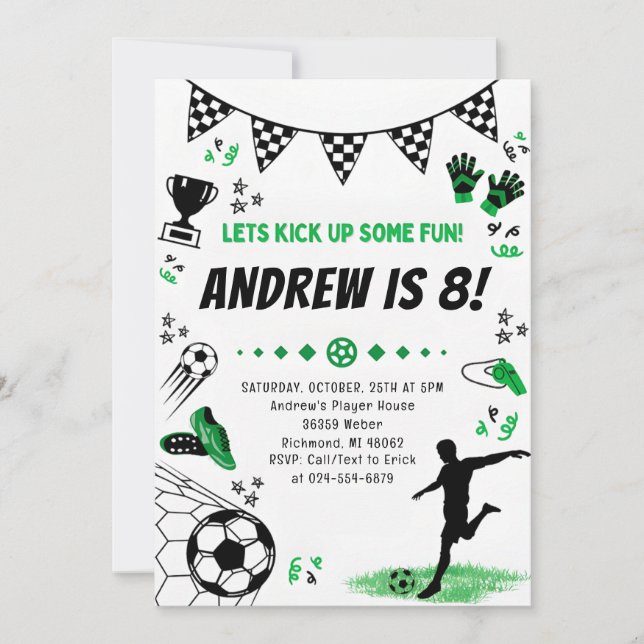 Invitación Fiesta de cumpleaños del fútbol personal (Anverso)