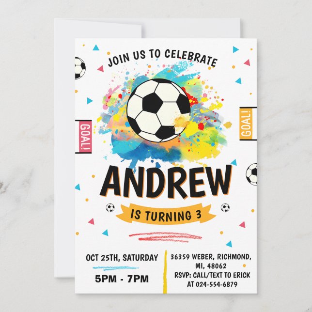 Invitación Fiesta de cumpleaños del fútbol personal (Anverso)
