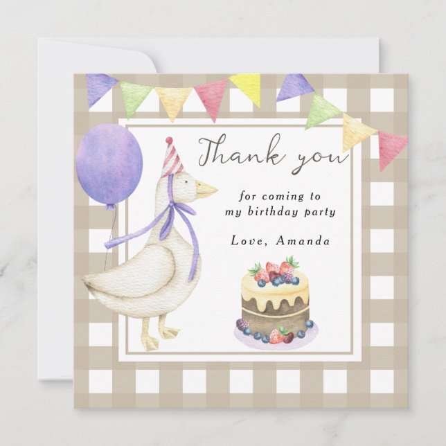 Invitación fiesta de cumpleaños del ganso tonto gracias (Anverso)
