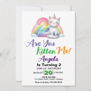Invitación Fiesta de Cumpleaños del Gatito Adorable número 2