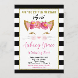 Invitación Fiesta de cumpleaños del gatito de oro blanco negr