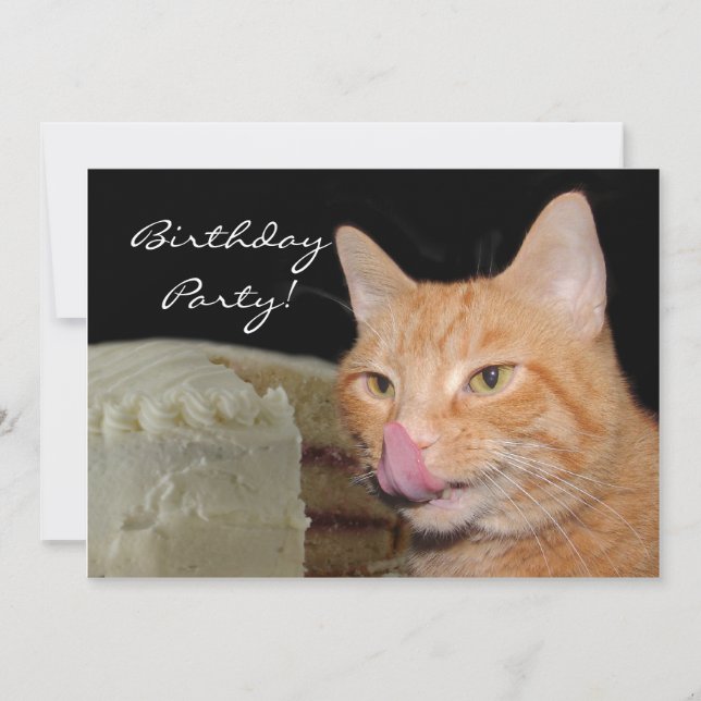 Invitación Fiesta de cumpleaños del gato (Anverso)