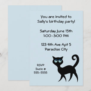 Invitación Fiesta de cumpleaños del gato azul y negro