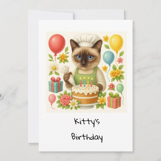 Invitación Fiesta de cumpleaños del gato con tema de torta (Anverso)