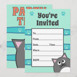 Invitación Fiesta de cumpleaños del gato gris