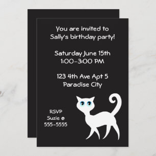 Invitación Fiesta de cumpleaños del gato negro y blanco