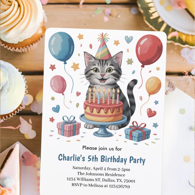 Invitación Fiesta de cumpleaños del gato para niños pequeños (Subido por el creador)
