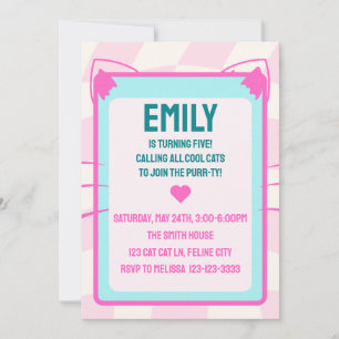 Invitación Fiesta de cumpleaños del gato, retro, retroceso