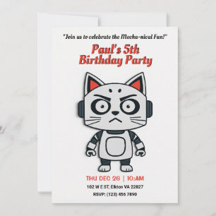 Invitación Fiesta de cumpleaños del gato Robo - Diversión fel