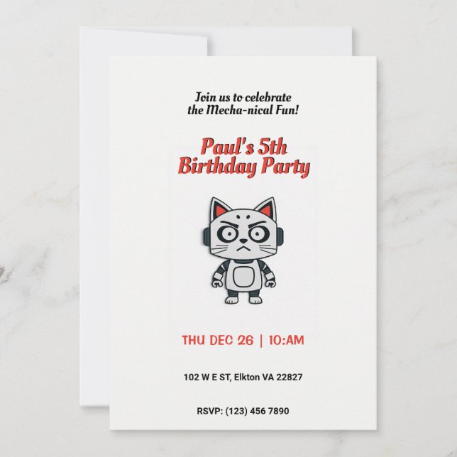 Invitación Fiesta de cumpleaños del gato Robo - Diversión fel (Anverso)
