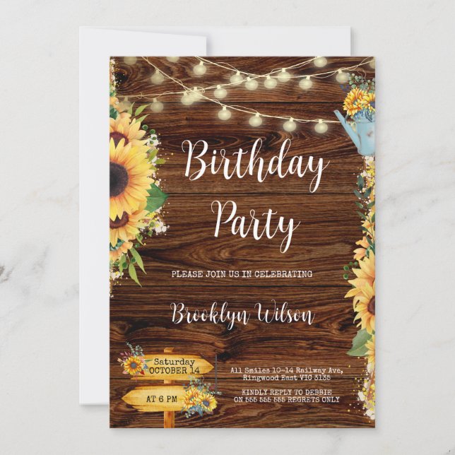 Invitación Fiesta de cumpleaños del girasol en el país ruso (Anverso)