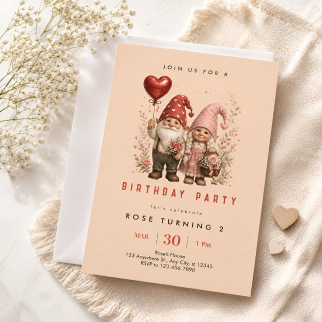 Invitación Fiesta de Cumpleaños del Gnomo del Amor Rosa (Subido por el creador)