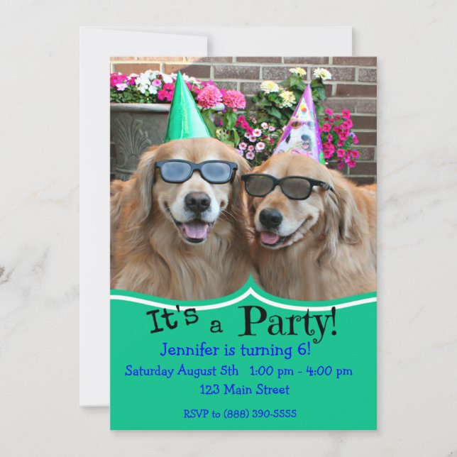 Invitación Fiesta de cumpleaños del golden retriever (Anverso)