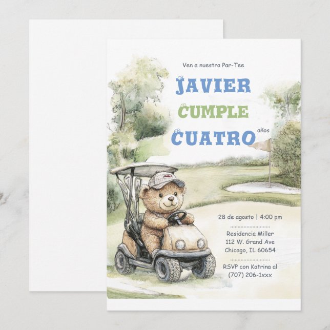 Invitación Fiesta de cumpleaños del golf para Niño (Anverso / Reverso)