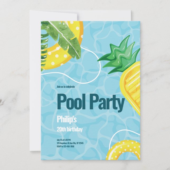 Invitación Fiesta de cumpleaños del grupo ilustrativo azul (Anverso)