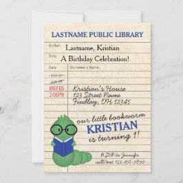 Invitación Fiesta de cumpleaños del gusano de la biblioteca a