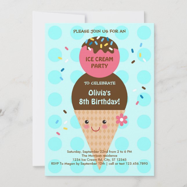 Invitación Fiesta de cumpleaños del helado Cone (Anverso)