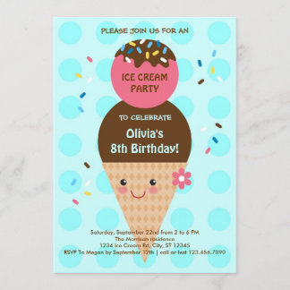 Invitación Fiesta de cumpleaños del helado Cone