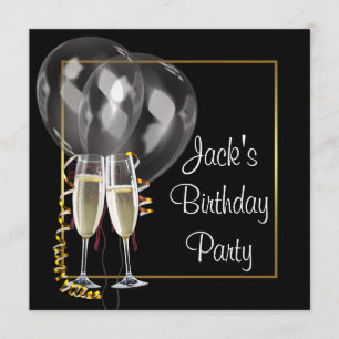 Invitación Fiesta de Cumpleaños del Hombre Champán Negro Dora