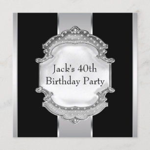 Invitación Fiesta de cumpleaños del hombre de negro y plata