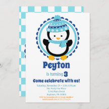 Fiesta de cumpleaños del invierno azul de Pingüino