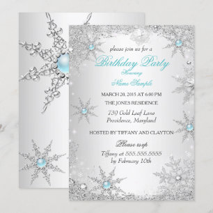 Invitación Fiesta de cumpleaños del invierno verde azulado Wo