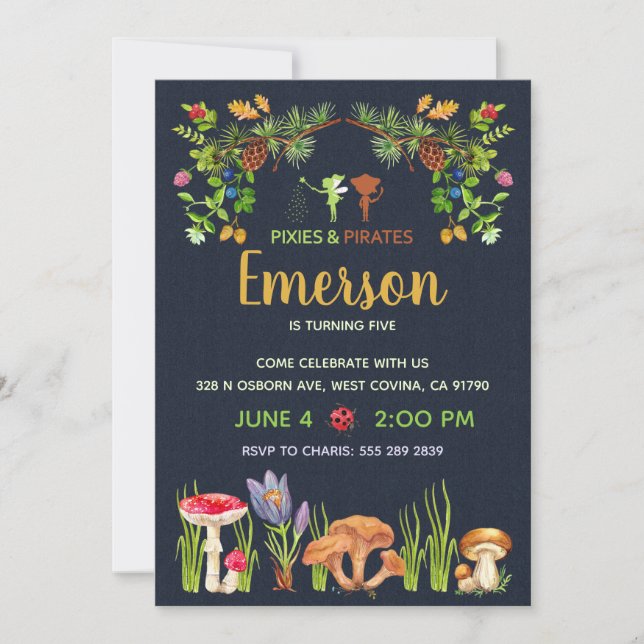 Invitación Fiesta de cumpleaños del Jardín de los Hados de lo (Anverso)