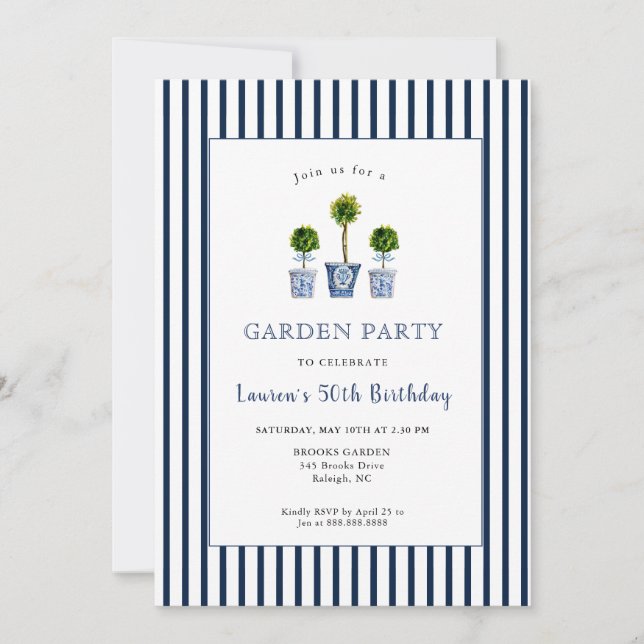 Invitación Fiesta de cumpleaños del jardín de los Topiaries a (Anverso)