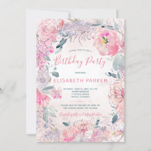 Invitación Fiesta de cumpleaños del jardín de rosas rosas ros
