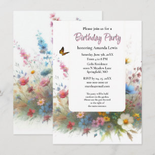 Invitación Fiesta de cumpleaños del jardín Flor salvaje Flora