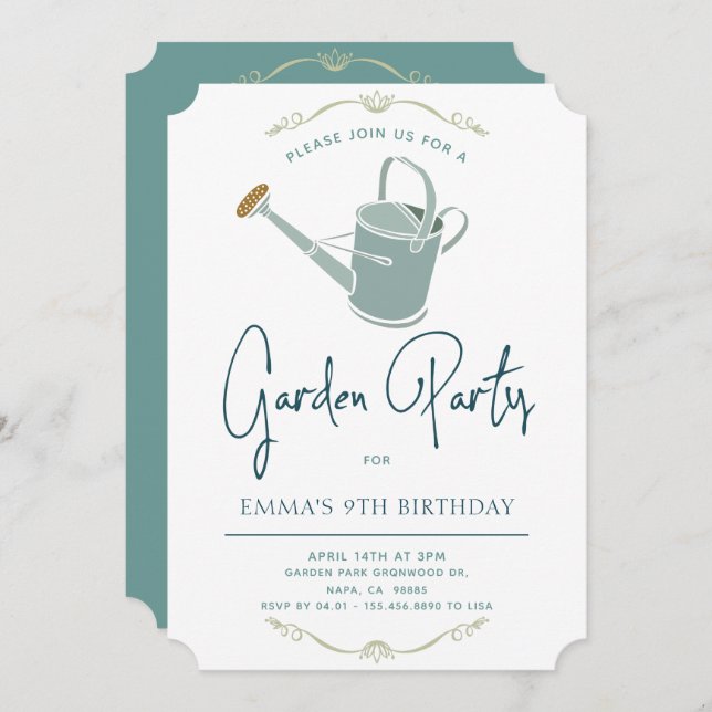 Invitación Fiesta de cumpleaños del jardín simple elegante (Anverso / Reverso)