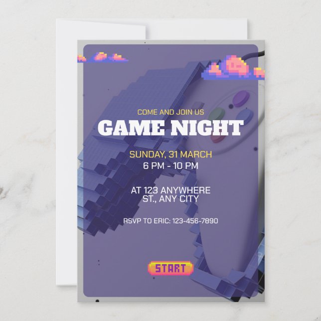 Invitación Fiesta de cumpleaños del juego de video retro (Anverso)